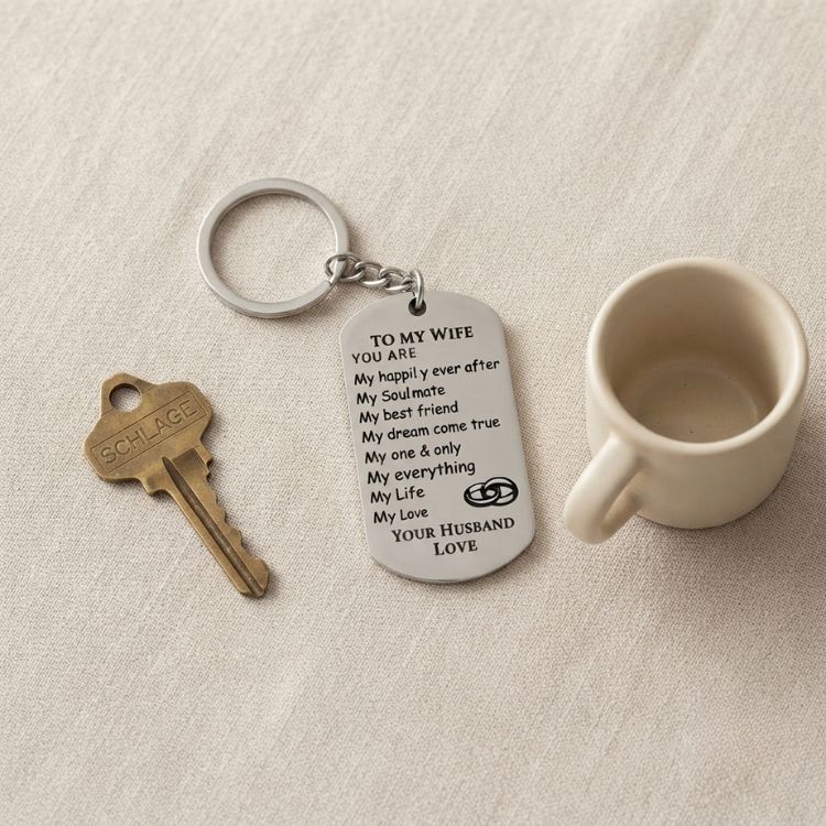 "To My Wife" Engraved Keychain – Sentimental Gift for Her