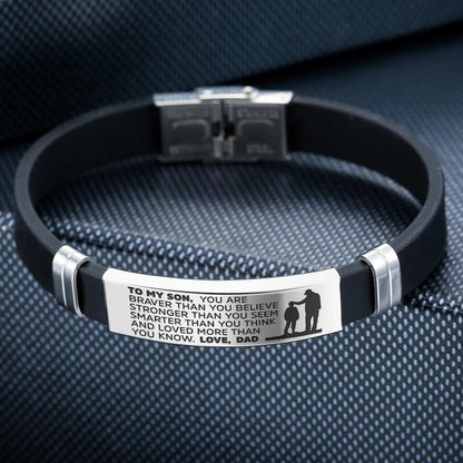To My Son Bracelet – Braver, Stronger, Smarter Engraved Bracelet  | Gift from Mom or Dad