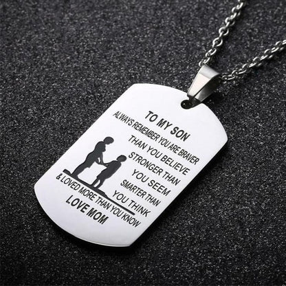 "To My Son" Stainless Steel Dog Tag Necklace – From Mom or Dad