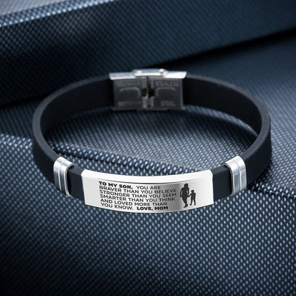To My Son Bracelet – Braver, Stronger, Smarter Engraved Bracelet  | Gift from Mom or Dad