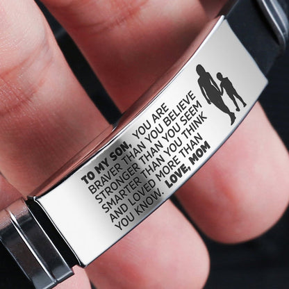 To My Son Bracelet – Braver, Stronger, Smarter Engraved Bracelet  | Gift from Mom or Dad