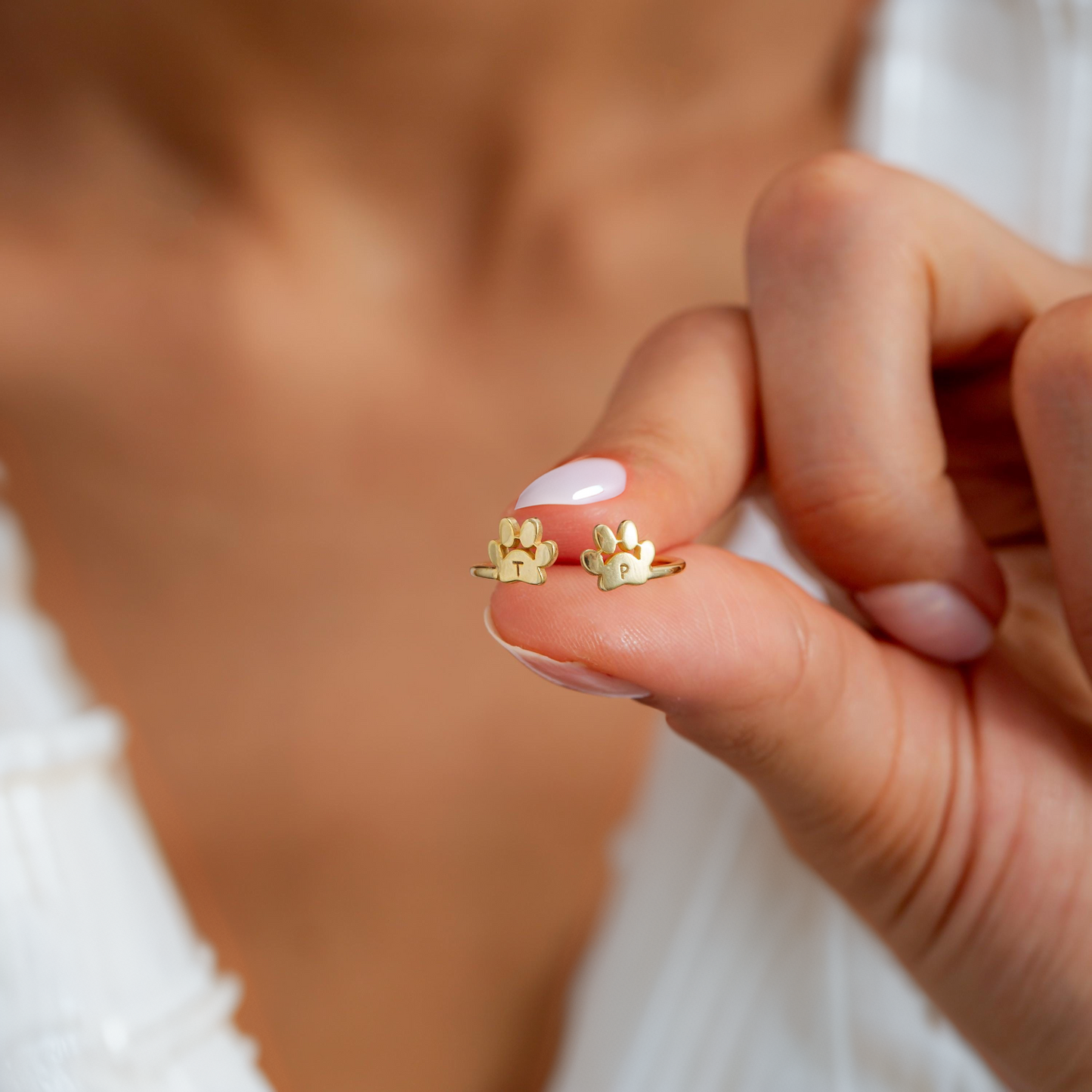 Personalized Engraved Paw Initial Ring