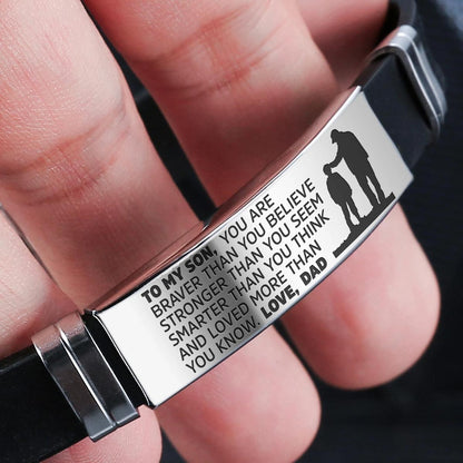 To My Son Bracelet – Braver, Stronger, Smarter Engraved Bracelet  | Gift from Mom or Dad