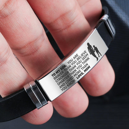 To My Son Bracelet – Braver, Stronger, Smarter Engraved Bracelet  | Gift from Mom or Dad