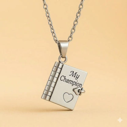 To My Son – My Champion Forever | Hidden Message Book Necklace ❤️